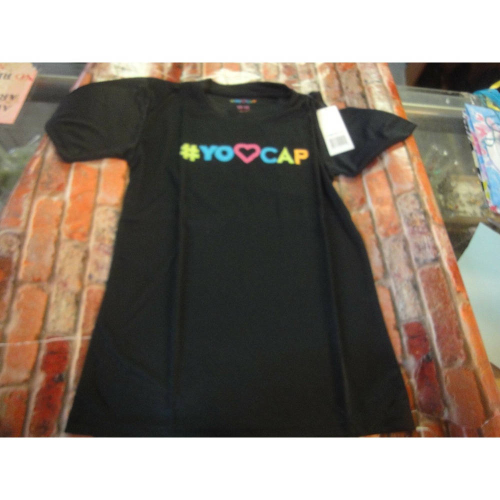 #yo❤️Cap childs 14-16 black short sleeve t-shirt top NWT multicolor fun spanish